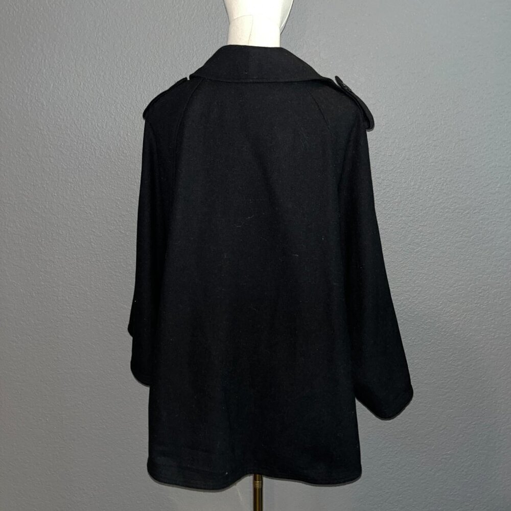 SANDRO STUDIO PARISIAN BLACK WOOL BLEND CAP CAPULET BUTTON FRONT TOPPER  L - Picture 6 of 11